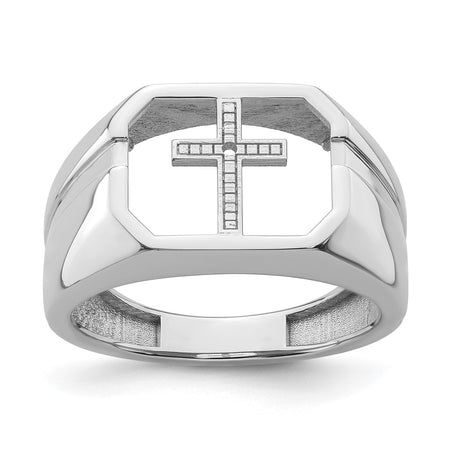 14k White Gold Mens Cross Ring Mounting (Y4026)