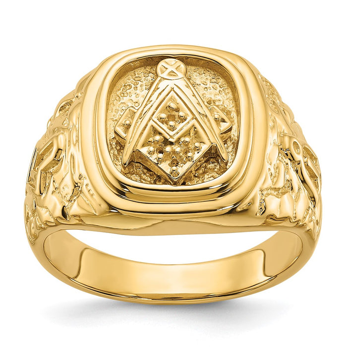 14k Polished and Nugget Texture Masonic Ring Mounting (Y4035)