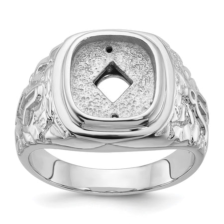 14k White Gold Men's Polished and Textured Masonic Ring Mounting (Y4036)