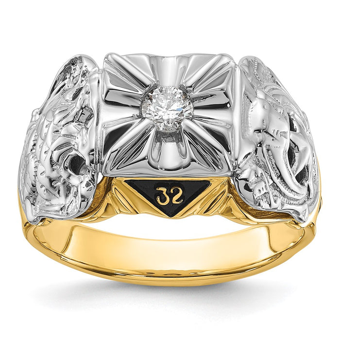 14k Two-tone Men's Polished and Textured Masonic Ring Mounting (Y4049)