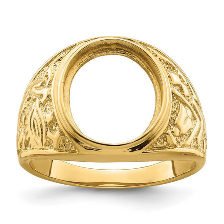 14k Men's Polished and Textured 14x12mm Oval Masonic Men's Mounting (Y4070)