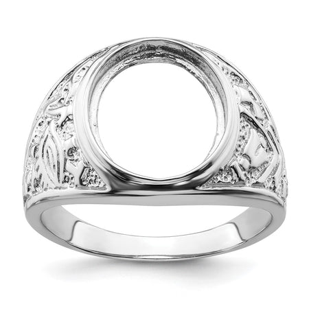 14k White Gold Men's Polished and Textured Masonic Ring Mounting (Y4071)