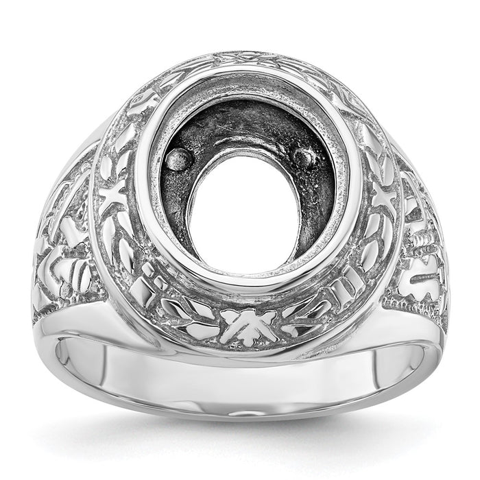 14k White Gold Men's Polished and Textured Masonic Ring Mounting (Y4073)