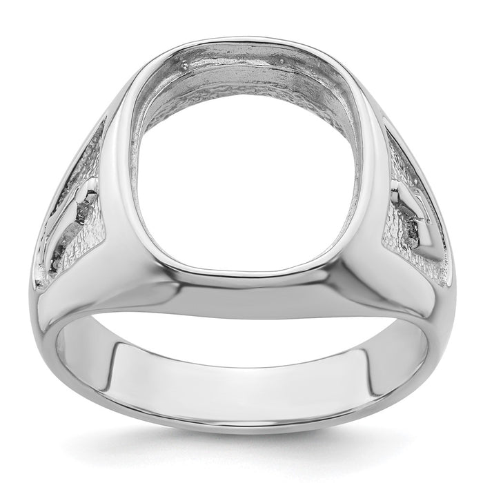 14k White Gold Men's Polished and Textured Masonic Ring Mounting (Y4081)