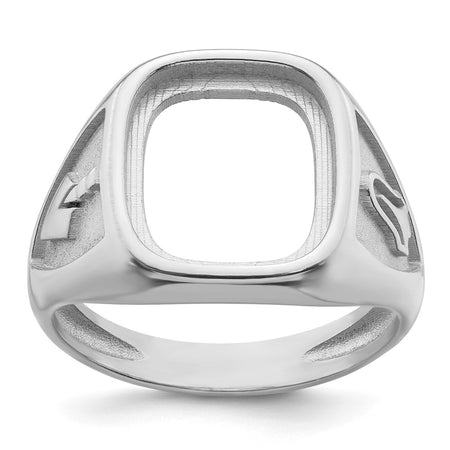 14k White Gold Men's Polished and Textured Masonic Ring Mounting (Y4085)