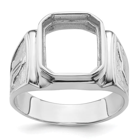 14k White Gold Men's Polished and Textured Masonic Ring Mounting (Y4087)