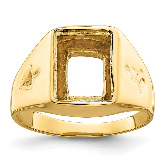14k Men's Polished and Grooved Masonic Ring Mounting (Y4090)
