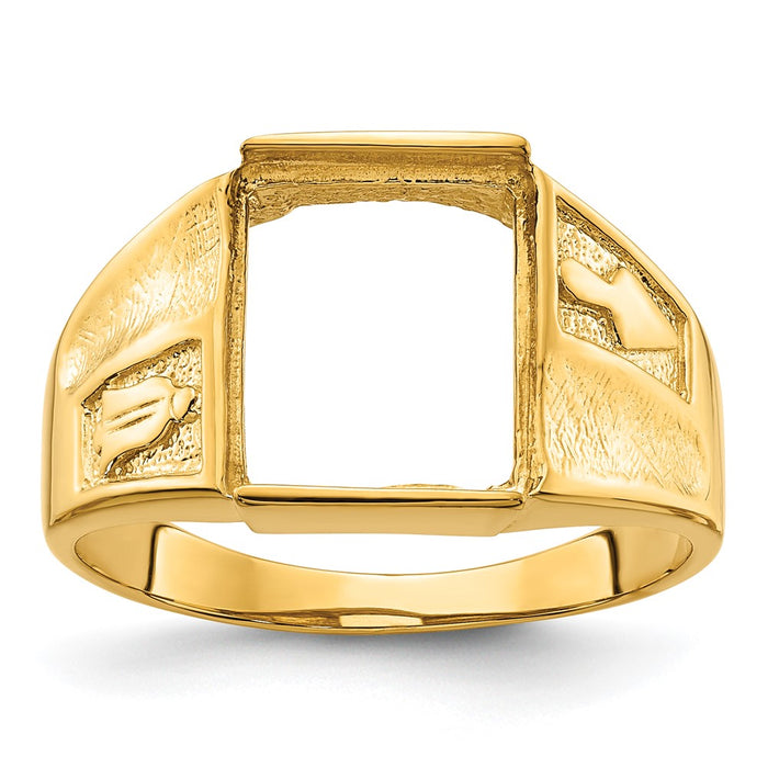 14k Men's Polished and Textured Masonic Ring Mounting (Y4092)