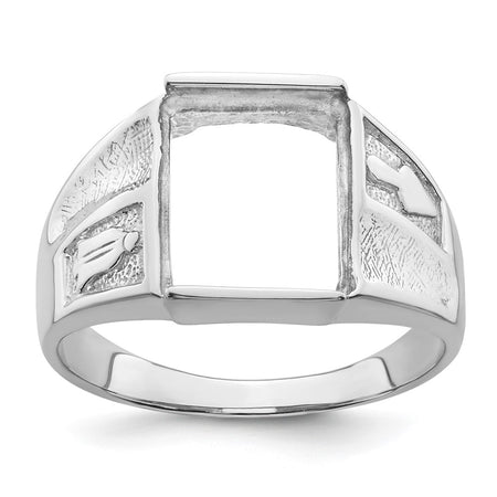 14k White Gold Men's Polished and Textured Masonic Ring Mounting (Y4093)