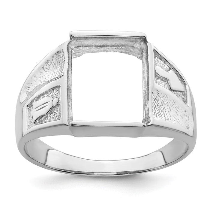 14k White Gold Men's Polished and Textured Masonic Ring Mounting (Y4093)