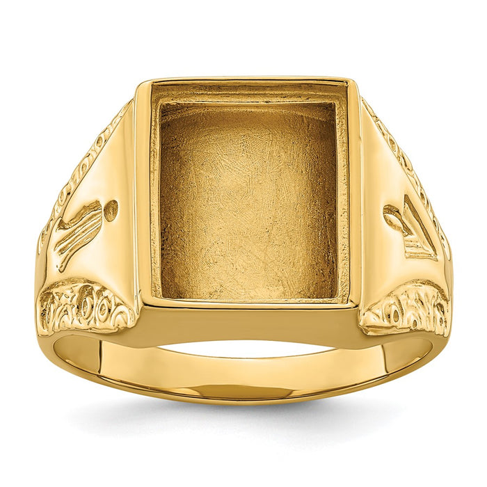 14k Men's Polished and Textured Masonic Ring Mounting (Y4094)