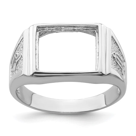 14k White Gold Men's Polished and Textured Masonic Ring Mounting (Y4108W)
