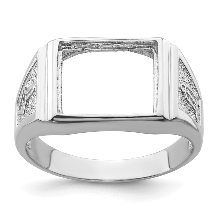 14k White Gold Men's Polished and Textured Masonic Ring Mounting (Y4108W)