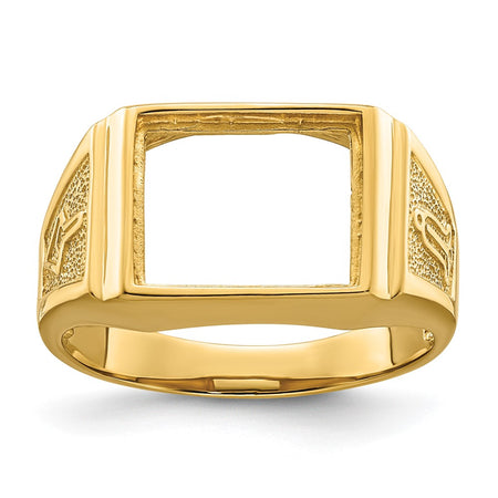 14k Men's Polished and Textured Masonic Ring Mounting (Y4108)