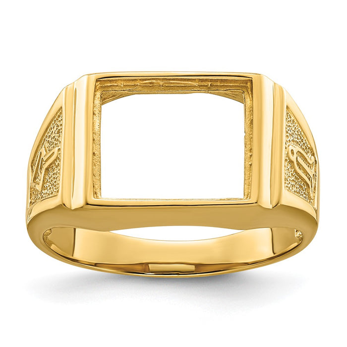 14k Men's Polished and Textured Masonic Ring Mounting (Y4108)