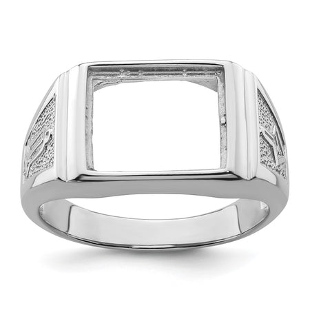 14k White Gold Men's Polished and Textured Masonic Ring Mounting (Y4109)