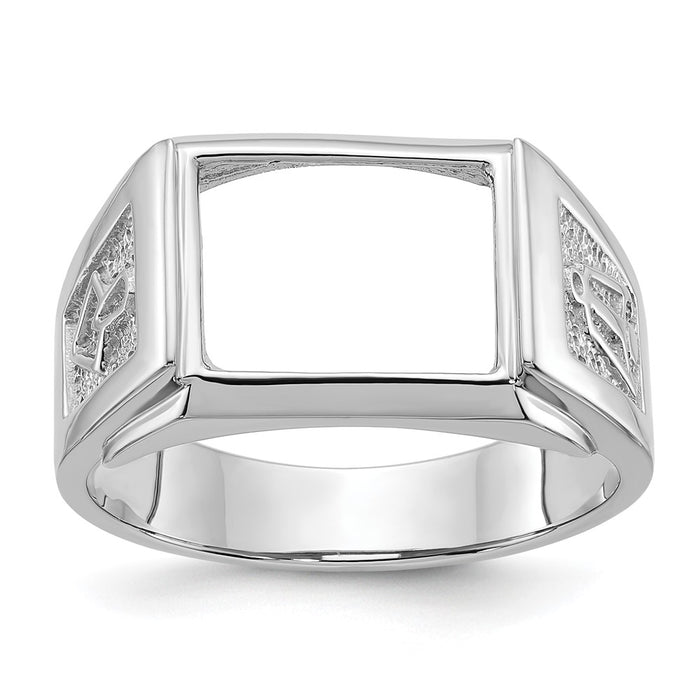 14k White Gold Men's Polished and Textured Masonic Ring Mounting (Y4111)