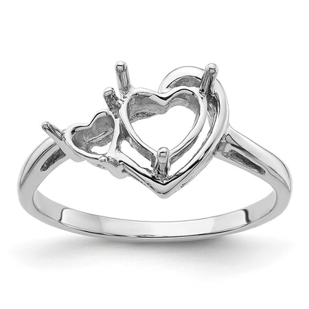 14k White Gold 6mm Heart/4mm Heart Gemstone Ring Mounting (Y4575)