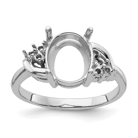 14k White Gold Diamond / 10x8mm Oval Gemstone Ring Mounting (Y4605)