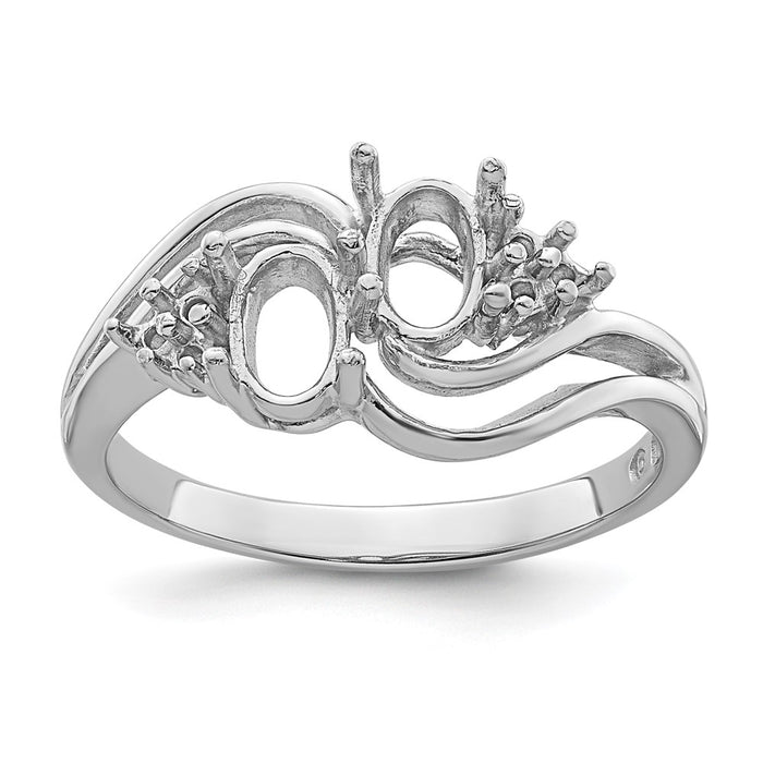 14k White Gold Diamond / Two 6x4 Oval Gemstone Ring Mounting (Y4618)