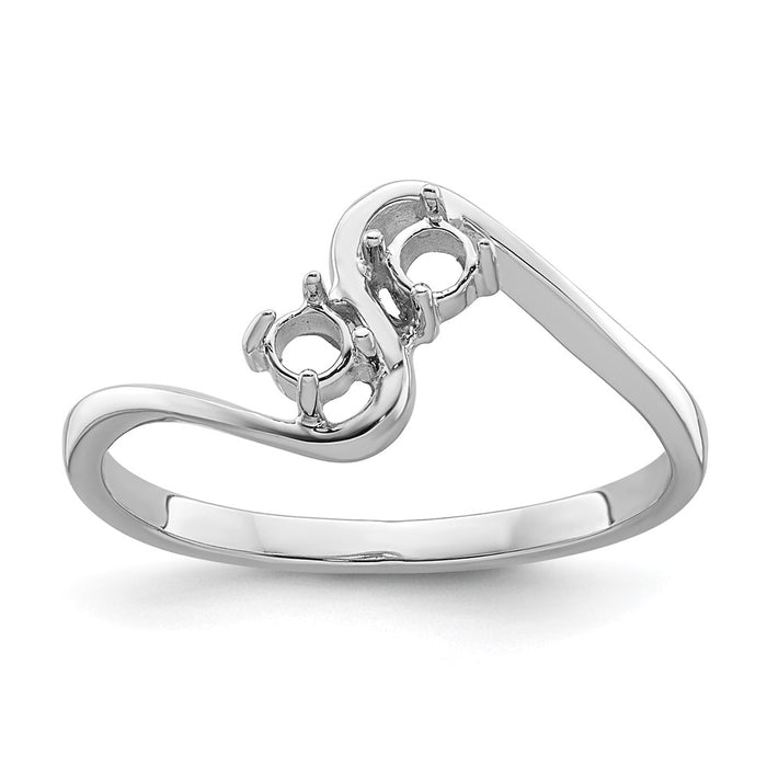 14k White Gold Two 3mm Round Gemstone Ring Mounting (Y4717)